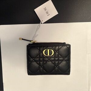 Dior Black Quilted Card Holder with Gold Accent